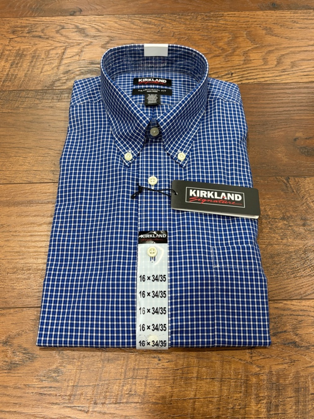 Kirkland Signature Men's Blue Mini-Check Button-Down Shirt